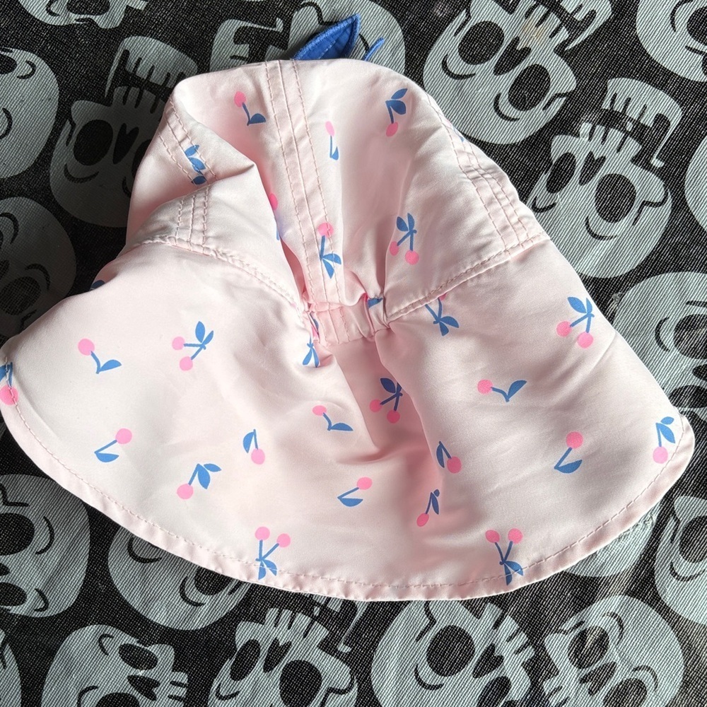 Baby/Toddler Pink and Blue Cherry Patterned Sun Hat with Neck Shield​​​ - Picture 2 of 4
